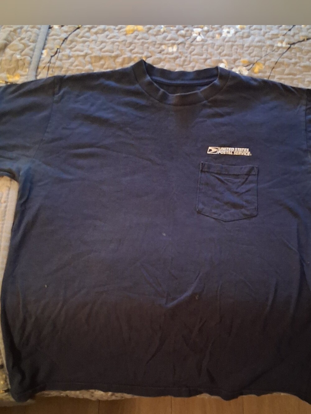 Vintage Used USPS Postal Service Navy Blue Pocket T-Shirt XL Union Made USA